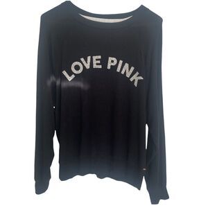 Pink Victoria Secret Black Fuzzy White Love Pink Sweater Sz XS‎